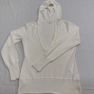SWEATER WOMENS SMALL Cream Pullover Hooded V NECK   ANN TAYLOR LOFT